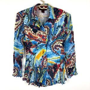 Pleats Collection Crinkle Button Shirt Medium Blue multicolor Y2K psychedelic